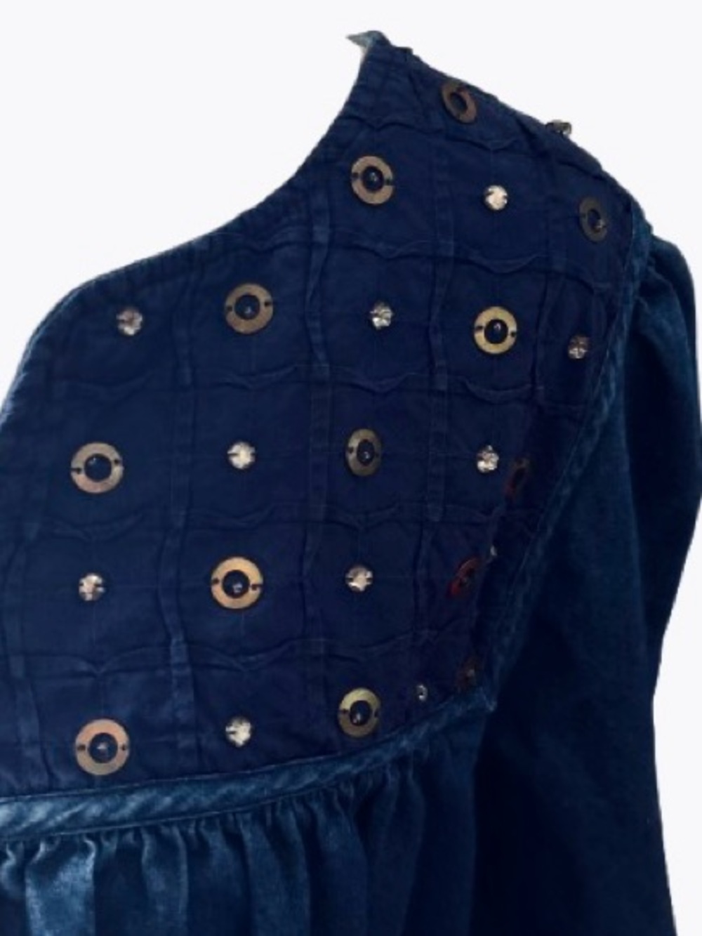 100% Cotton GO SOFTLY PATIO Denim Blue Beaded Mumu Housedress Loungewear Large - Picture 9 of 10